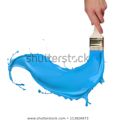 Stockfoto: Human Hand With Brush And Blue Color Wood