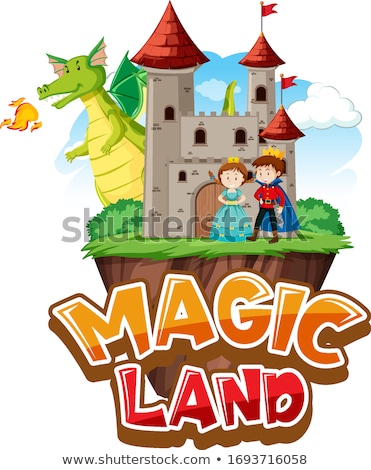 Foto d'archivio: Font Design For Word Magic Land With Dragon And Prince