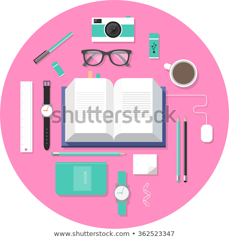 Stockfoto: Desk Table With Laptop Coffee Notepad And Sunglasses