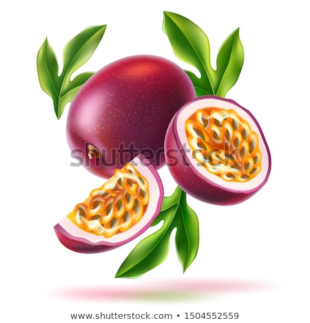 Foto d'archivio: Passionfruit With Leaf Exotic Juicy Fruit Vector