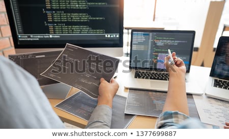 Stockfoto: Collaborative Work Software Engineers Website Developer Technolo