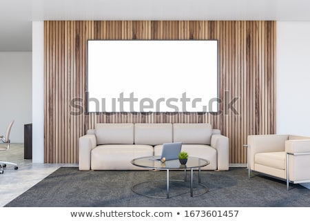 Stockfoto: Waiting Room With White Armchairs And Banner On The Wall 3d Rendering