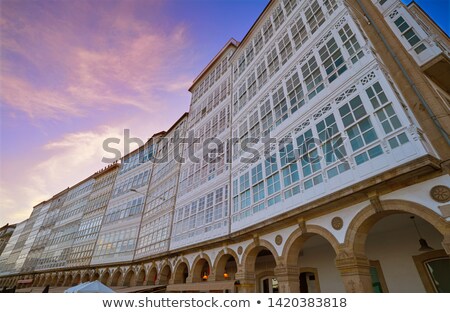 Foto stock: La Coruna Facades Near Port In Galicia Spain