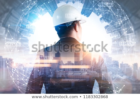 Zdjęcia stock: Background Of Business People That Work During Night Double Exposure