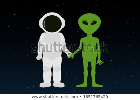 Сток-фото: Astronauts And Alien Holding Hands In Space