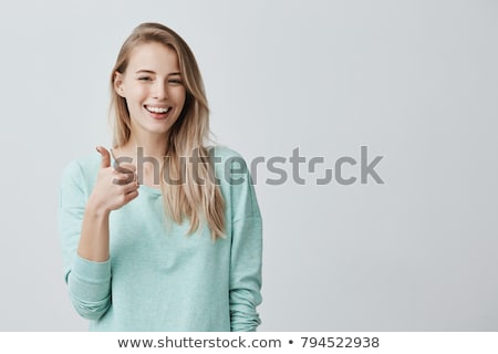 Stock foto: Blonde Smiling Woman With Thumbs Up Looking Happy