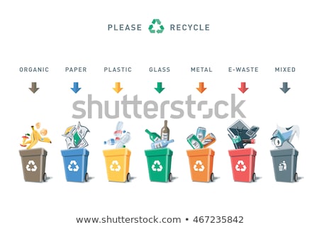 Foto stock: Trash Segregation Bins For Organic Paper Plastic Glass Metal Mix