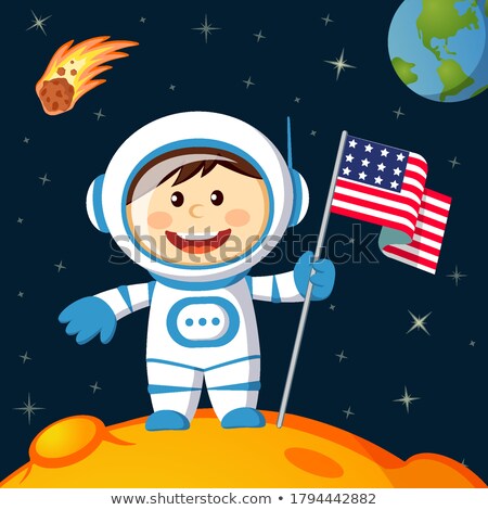 Foto d'archivio: First Astronaut On Moon American Flag On Moon Space Rocket An