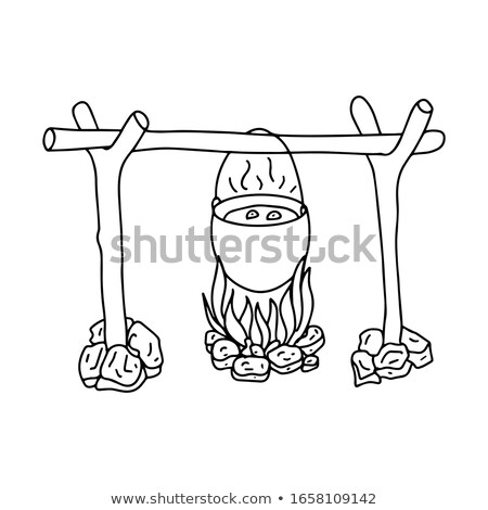 Foto stock: Cooking In Cauldron On Campfire Hand Drawn Outline Doodle Icon