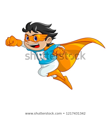 Foto stock: Little Superhero Kid Boy Cartoon Savior Vector