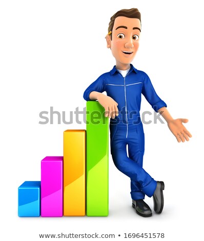 3d Mechanic Leaning Against Bar Chart Zdjęcia stock © 3dmask