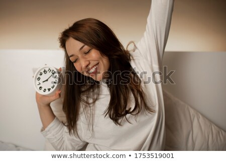 Сток-фото: Snow Girl With Clock On White