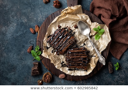 Stock photo: Chocolate Brownie Cake Dessert With Nuts On Dark Background Top View