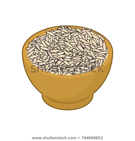 Brown Rice In Wooden Bowl Isolated Groats In Wood Dish Grain O Foto stock © MaryValery