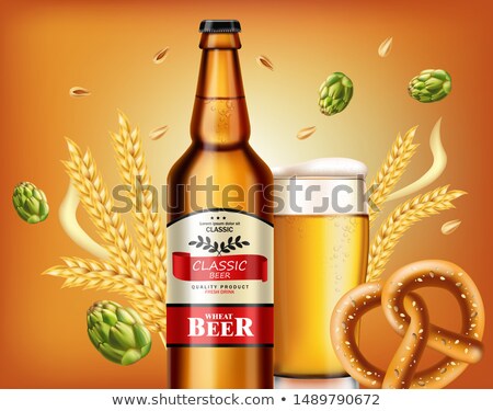 [[stock_photo]]: Beer Bottle And Pretzel Vector Realistic Fresh Drink Product Pl