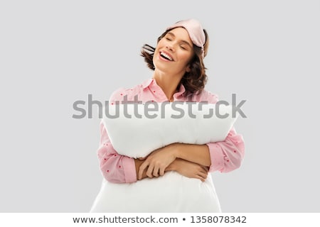Сток-фото: Happy Young Woman In Pajama And Eye Sleeping Mask