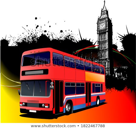 Foto stock: City Panorama With Tourist Bus Image Coach Vector Illustration
