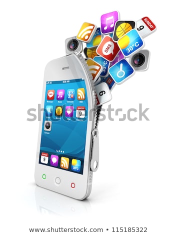 3d Smartphone With Cloud Of Application Icons Imagine de stoc © 3dmask