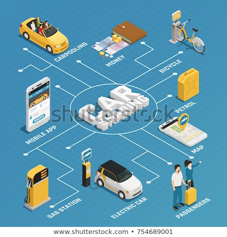 Stockfoto: Car Sharing Business Isometric Icons Set Vector