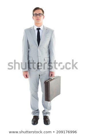 Сток-фото: Geeky Businessman Holding His Briefcase