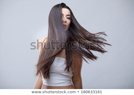 Photos Of Beautiful Brunette With Long Hair And Perfect Makeup To Wear Knitted Dress Eyes Closed T Stock foto © PawelSierakowski