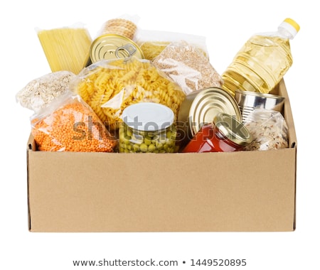 Stock fotó: Various Foods In A Donation Cardboard Box