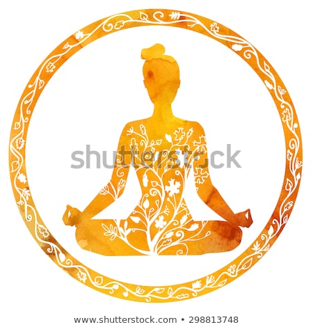 Stock fotó: Yoga Girl In Lotus Position And Watercolor Background