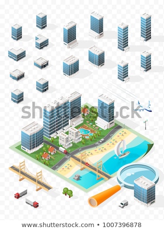 Stok fotoğraf: Isometric City Buildings Landscape Road And River