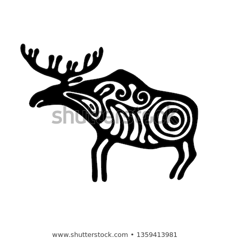 Stock photo: Stone With Deer Animal Petroglyphs