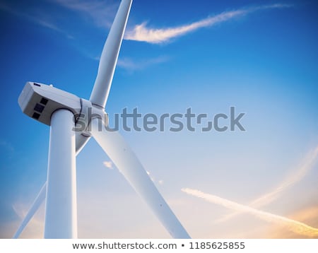 Foto stock: Wind Turbines Generating Electricity With Blue Sky - Energy Conservation Concept