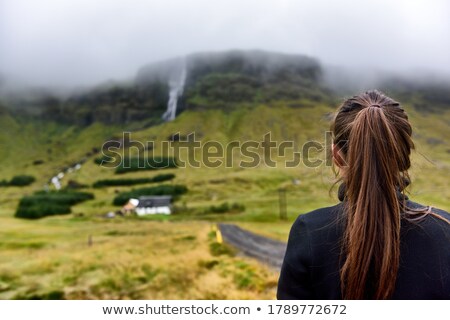 Stock foto: Iceland Hiking Tourist Hiker Sightseeing Visiting Looking At Raudfeldsgja Canyon Gorge Rift Nature L