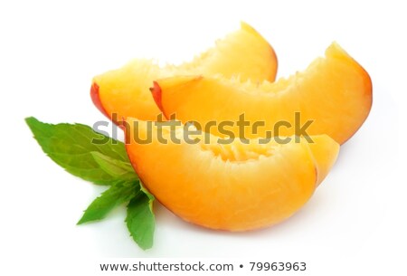 Stock fotó: Juicy Peach Slices With Mint