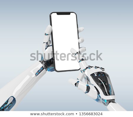 Сток-фото: Robot Holding Touch Screen Mobile Device