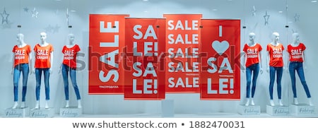Foto stock: Discount Clothing Shows Garment Cheap And Text