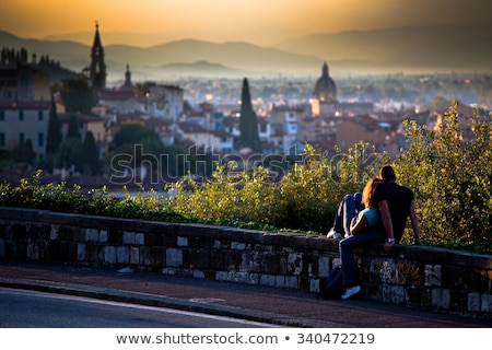 Stock fotó: Small Town On The Hills At Sunset In Italy