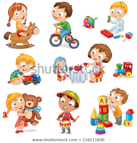 Stockfoto: Cartoon Kids Playing With Toy Cars