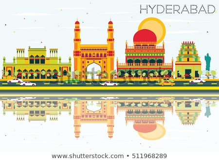 Foto d'archivio: Abstract Hyderabad Skyline With Color Landmarks And Reflections
