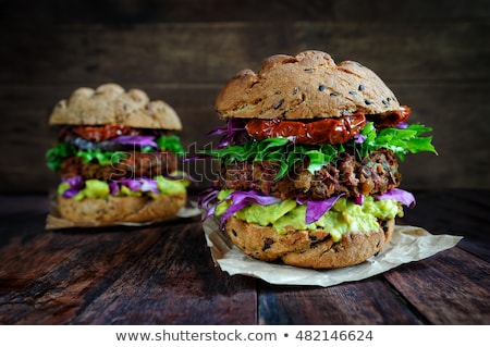 Foto stock: Delicious Vegan Vegetarian Burger With Grilled Eggplant