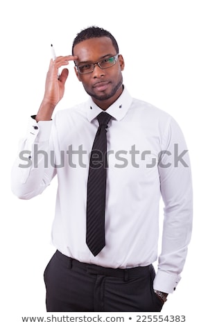 Foto stock: Omem · de · negócios · afro-americano · isolado · no · branco · escrevendo · no · bloco · de · notas