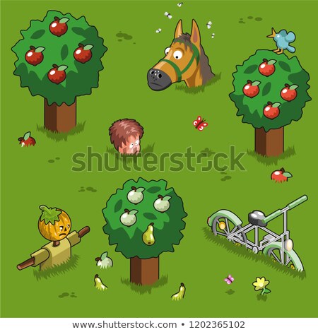 Stock photo: Isometric Red Bicycle On Green Grass