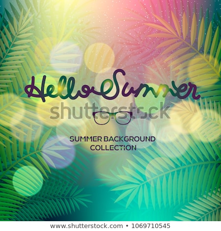 ストックフォト: Hello Summer Banner Lettering Text Palm View Blurred Texture Season Vocation Weekend Holiday F