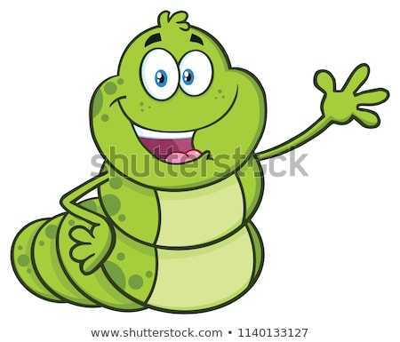Foto stock: Happy Book Worm Cartoon Mascot Character Waving For Greeting
