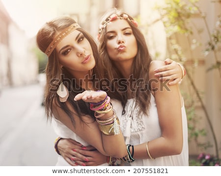 Foto d'archivio: Retro Woman Blowing A Kiss