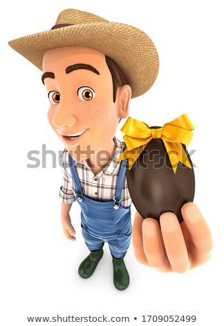 3d Farmer Holding Easter Egg Zdjęcia stock © 3dmask