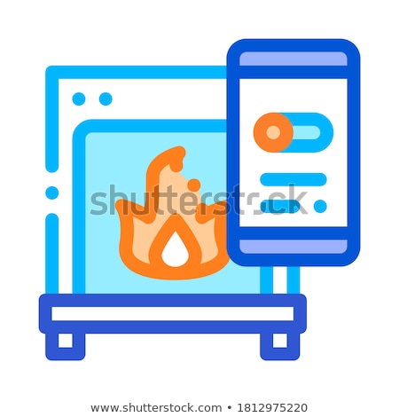 Zdjęcia stock: Fireplace Smartpone App Heating Equipment Vector
