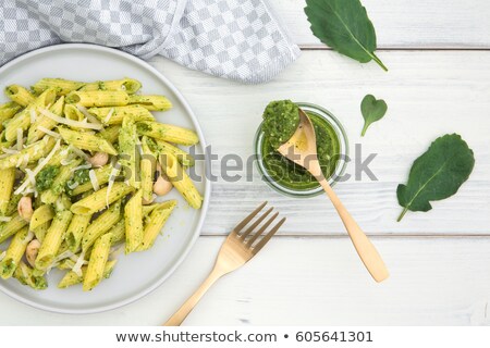 Foto stock: Plates Of Pasta With Homemade Pesto