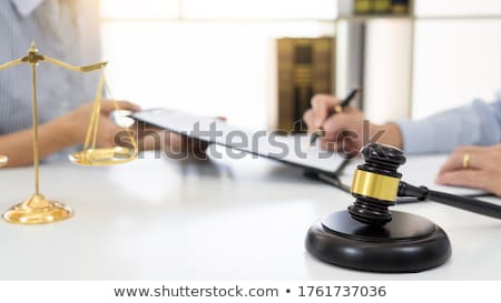 Foto stock: Professional Secretary Lawyer Working At His Office Signing Cont