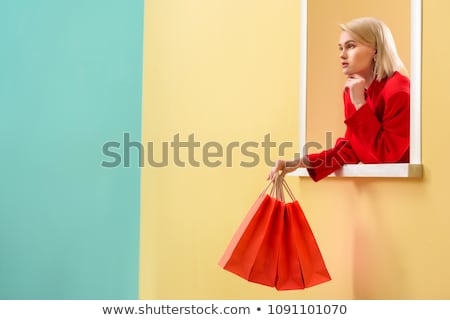 Stockfoto: Decorative Blond Girl With Bag Purchase