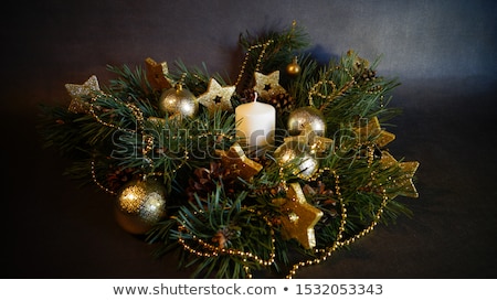 Foto stock: Christmas Decor Candles And Fir Tree