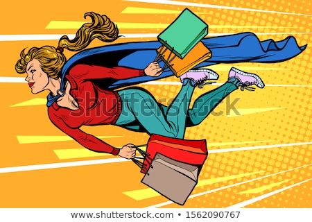 Stock photo: Superhero Woman Flying With Shopping Sales And Discounts In Stores